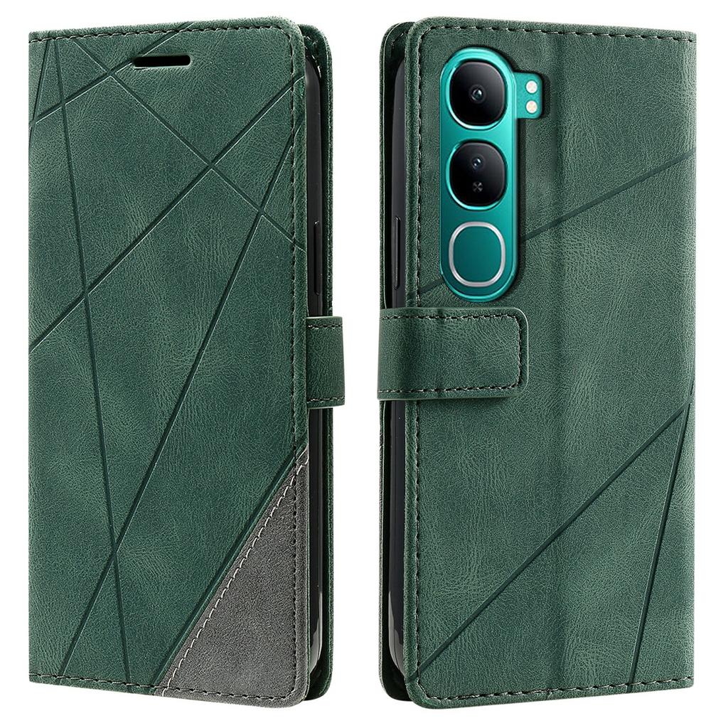 Phone Case For Vivo Y300 5G/V40 Lite (Indonesia) 4G/5G Imprinted Lines PU Leather Splicing Wallet Cover