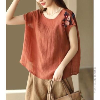Женские летние простые свободные топы большого размера из хлопка и льна с круглым вырезом, универсальные, женские, повседневные, тонкие, топы