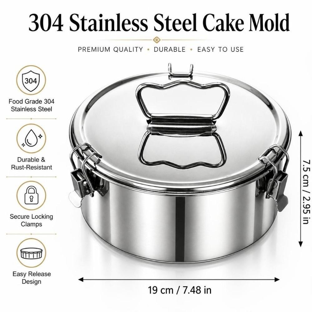 Stainless Steel Cake Baking Flan Mold Pot with Lid Pudding Cake Mold Durable Flan Pan Mold Kitchen