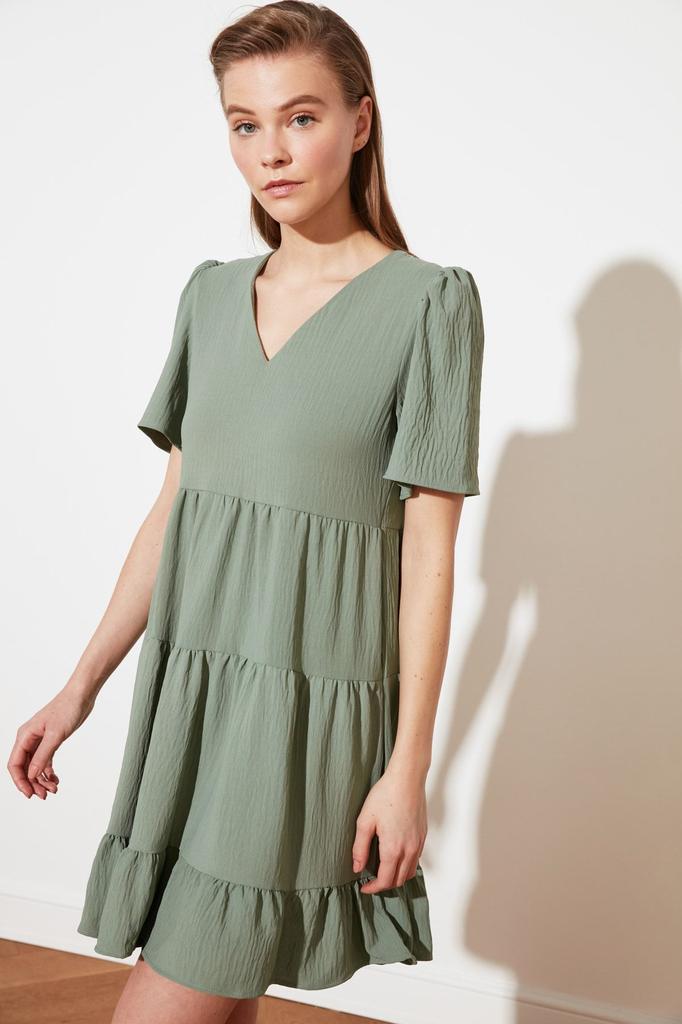 Women's Style Dress Emerald Green Wide Cut Mini Woven Dress