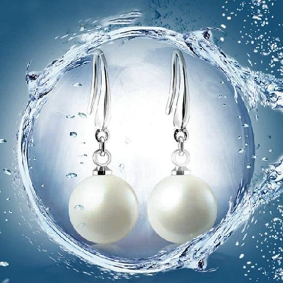 Fashion Ladies Silver Plated Faux Pearls Hook Dangle Stud Earrings Eardrops AVE