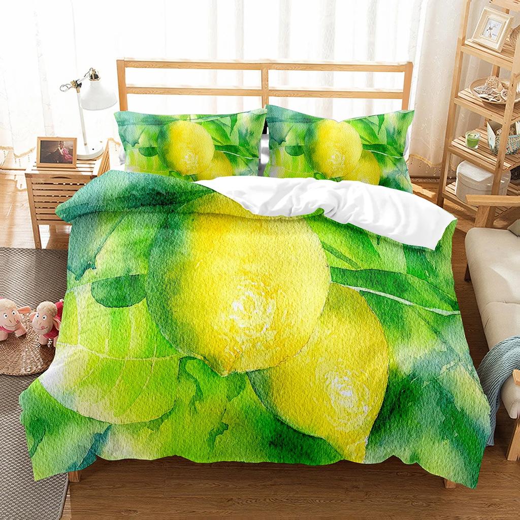 Комплект постельного белья Lemon с рисунком свежих фруктов, двуспальное односпальное одеяло размера King Size для детей, подростков и взрослых, комплект постельного белья, пододеяльник