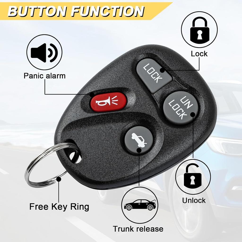 Key Fob for 01-05 Chevy Impala Monte Carlo GMC Safari Savana/Buick Cadillac Pontiac Car Keyless Entry Remote Control, KOBLEAR1XT KOBUT1BT, 4 Buttons
