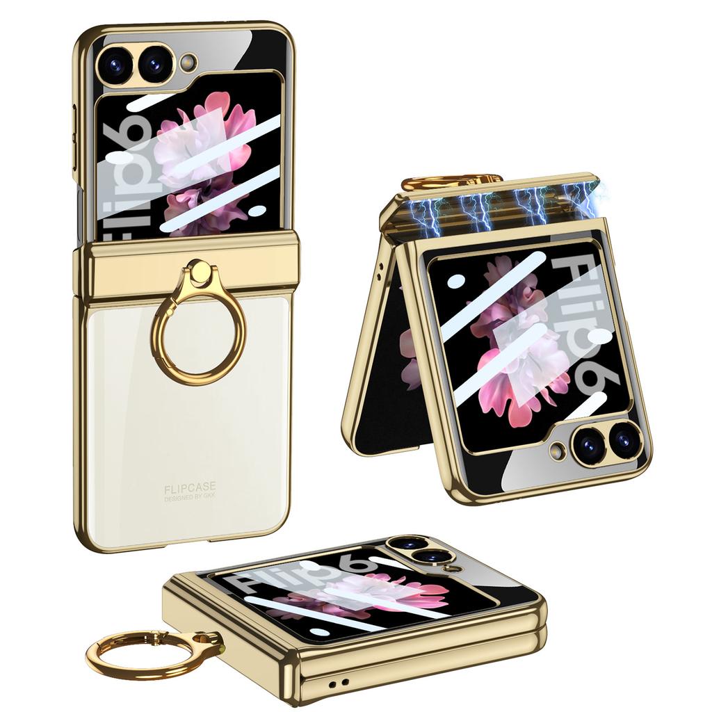 Samsung ZFlip6 Mobile Phone Case Folding Screen Electroplated Phantom Full Inclusive Rotary Shaft Ring Bracket Protective Case Hard Case
