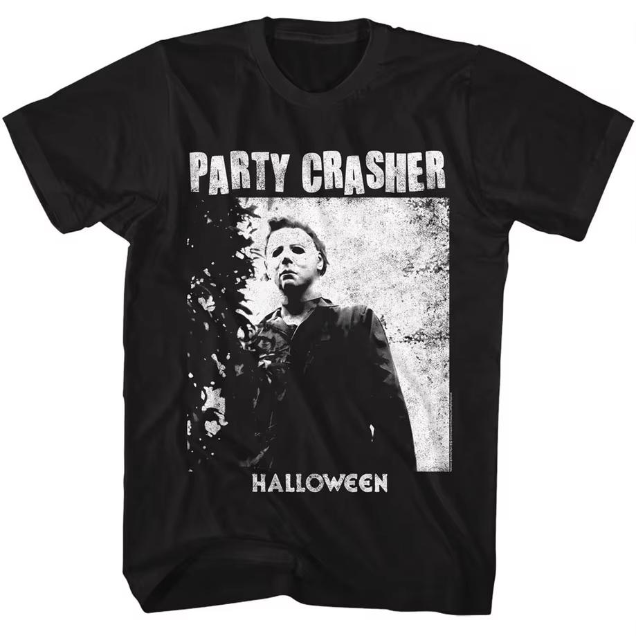 2026 Black Crew Neck T‑shirt Retro Horror Mask Figure Back‑Print Slogan Front Unisex Cotton Short Sleeve Tee