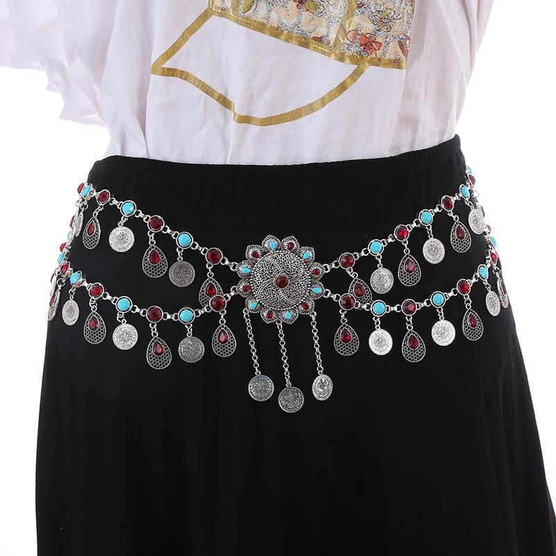 Ретро-ожерелье с кисточками из стразов, двухслойное, на талию и голову, в стиле бохо для танцев