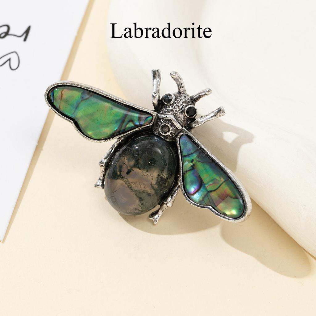 1Pc, Natural Stone Ladybird Shape Brooches, Boho Reiki Healing Crystal Amethyst Malachite Lapis Lazuli Gemstone Brooch Pin for Women Men Jewelry