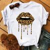 Women Tshirt Leopard Mouth Lip Kiss Printed White Black T Shirt Ladies Tops Summer Funny Clothing Graphic Kawaii Tee Shirt Femme