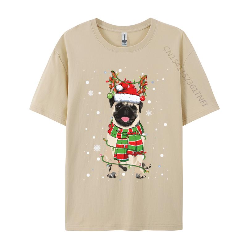 Vintage T Shirt Unisex Cute Pug Dog Christmas Lights Funny Xm Tshirt Fitness Cotton Unisex Tees Printing Funny T Shirts