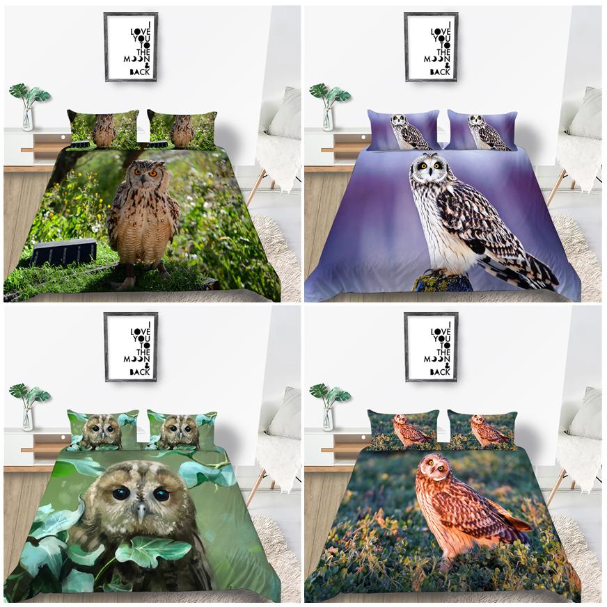 Комплект постельного белья серии «Сова» Постельное белье для спальни Одеяло и наволочка Простыня/двуспальная кровать Полный размер 2/3 шт. Украшение дома