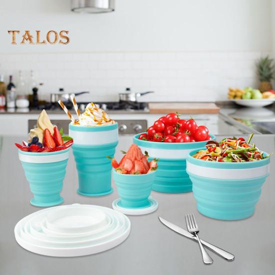 Silicone Collapsible Travel Cup Set 550/350/200/100/950ML Folding Camping Cup Bowl Expandable Drinking Cup with Lids Odorless Kitchen Tools for