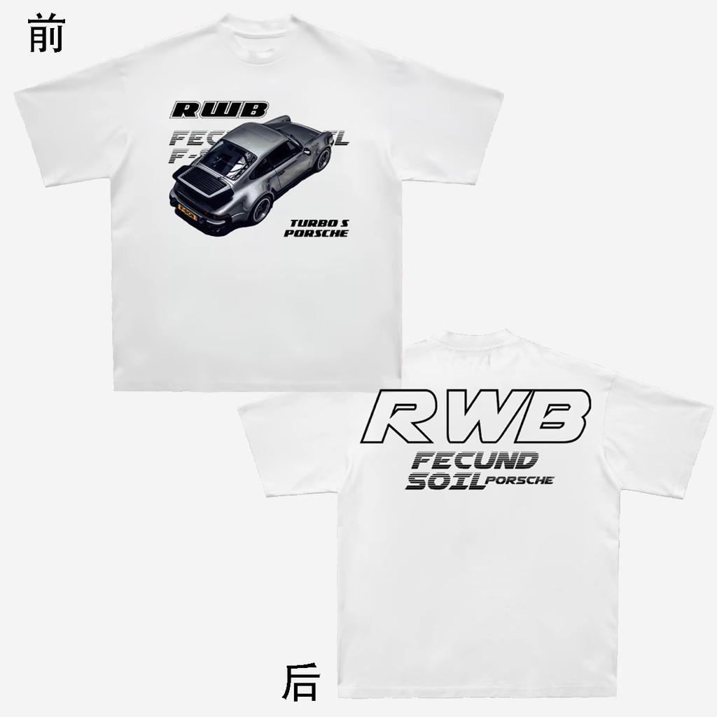 2024 RWB Car Black and White Short Sleeve JDM Car Culture T-shirt Hip Hop American Small Neckline Hiphop Top Vintage