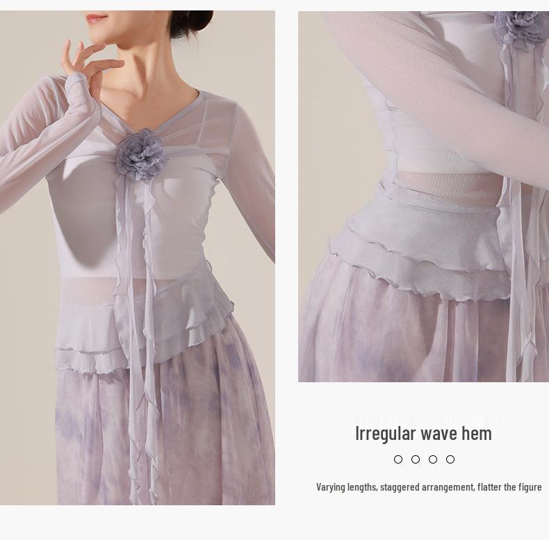 Женский эластичный танцевальный костюм с длинным рукавом и цветочным принтом - Облегающий современный топ для выступлений