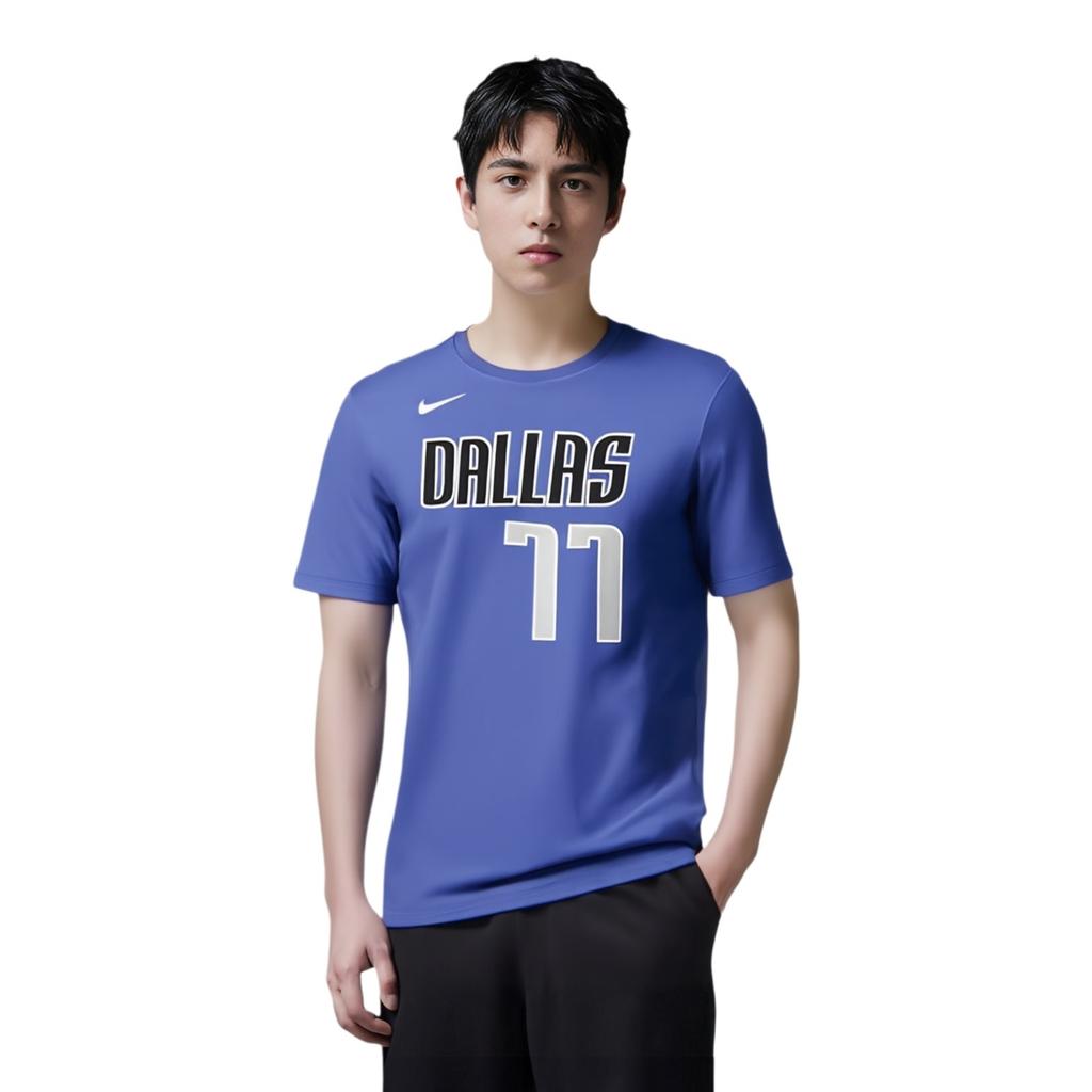 Men's Nike Dallas Mavericks Doncic No. 77 Casual Sports Breathable Round Neck Short Sleeve Blue T-Shirt CV8515-482