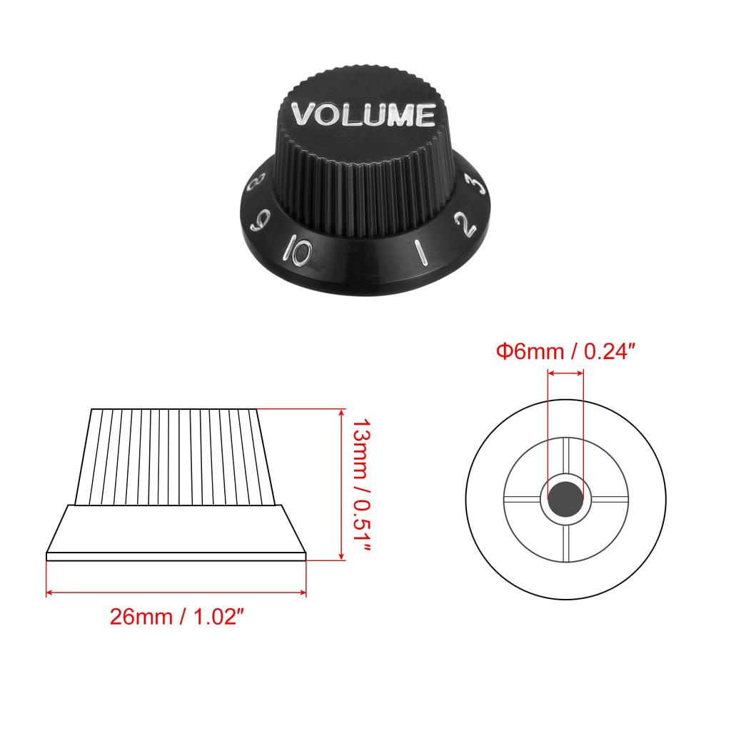 Ручка управления скоростью uxcell 2, громкость 2 тона, ручка колокольчика для электрогитары, пластик, внутренний диаметр 6 мм, черная с белым символом, 2 комплекта