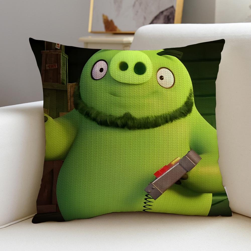 Fun AAngry BirdsS Cushion Cover Breathable and skinfriendly linen pillowcase square removable and washable cushion