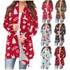 Women's Fashion Casual Christmas Print Medium Length Cardigan Jacket Coat