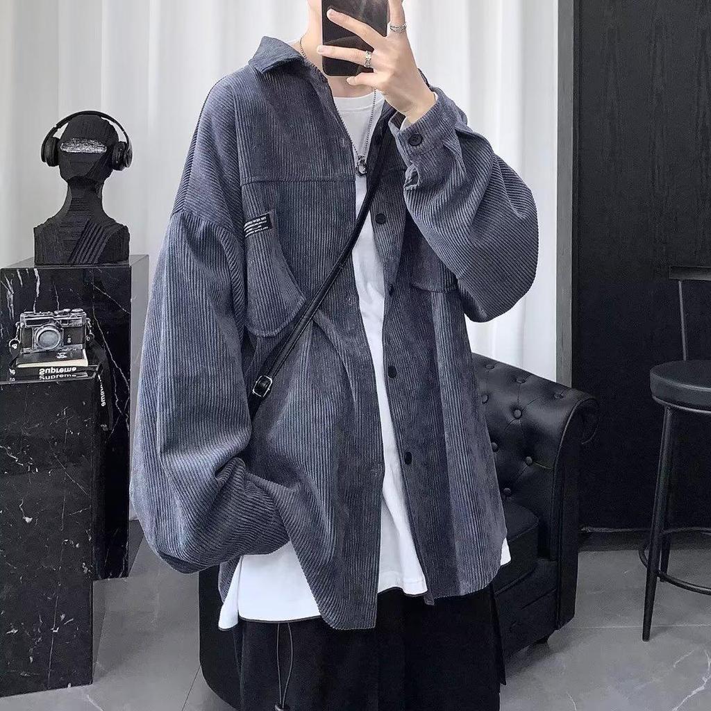 Men's Black Corduroy Velvet-Lined Winter Jacket: Warm, Handsome, Retro Casual Shirt