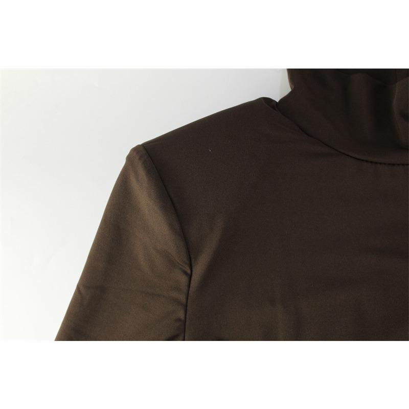 Женское осенне-зимнее модное платье с высоким воротом и длинными рукавами и узким разрезом