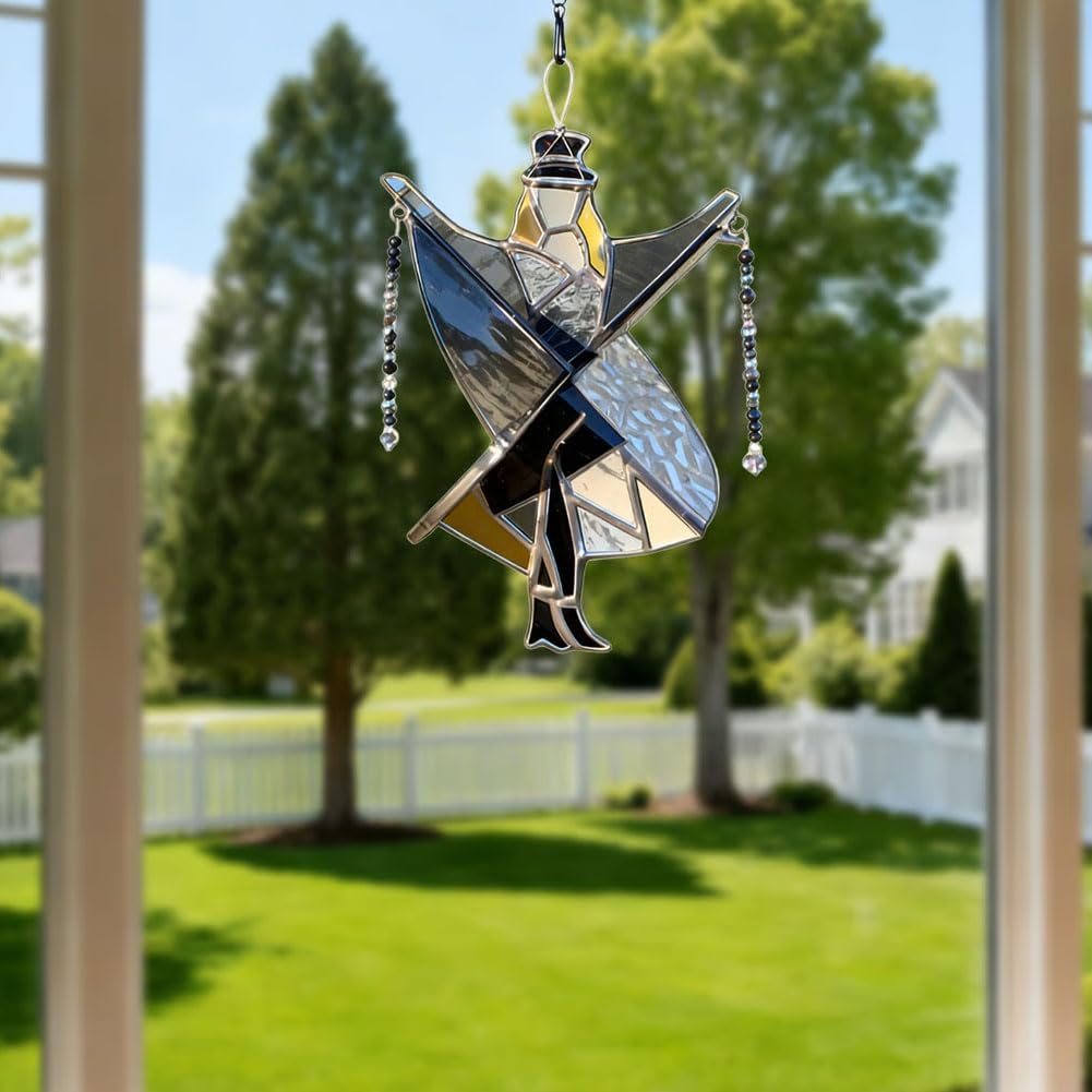 Dancing King Pattern Stained Glass Spinner Memphis Melody Spinner Kinetic Acrylic Hanging Decor Colorful Kinetic Garden Ornament for Window