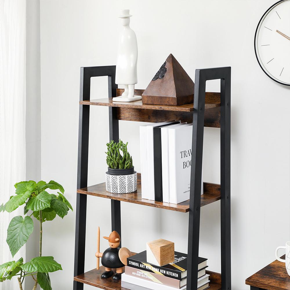 VASAGLE Ladder Shelf, 4-Tier Home Office Bookshelf, Freestanding Storage Shelves, for Living Room Bedroom Kitchen Balcony, Metal Frame