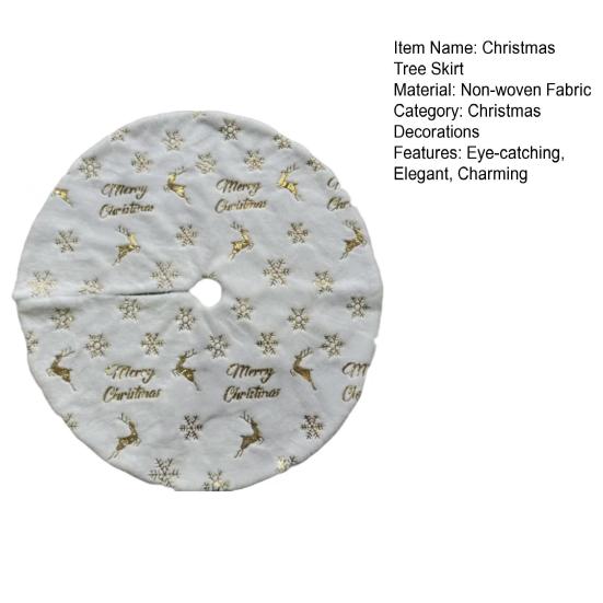 30"/36"/48" Faux Fur Christmas Tree Skirt Plush Snow White Tree Skirt with Golden Sequin Snowflake Reindeer for New Year Holiday Party Decoration