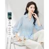 V-neck design with seven quarter sleeves, spring new style, waist cinching, slim fit, slimming top for women