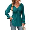 Women's Clothing Long Sleeve Girdle Drawstring Solid Color T-shirt V-neck