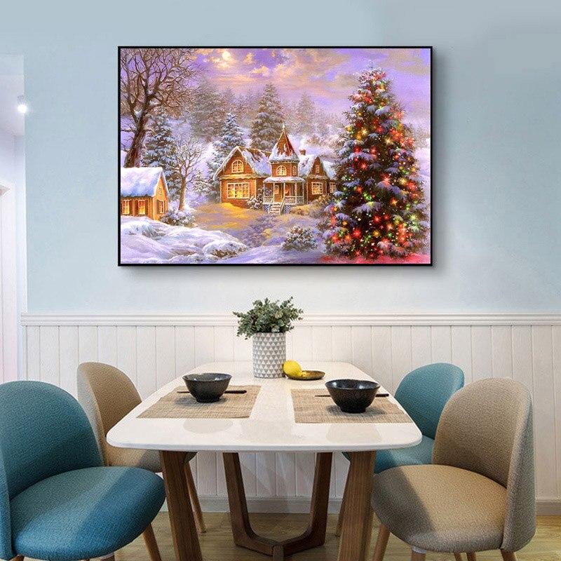 Зимний снег DIY 5D Алмазная картина Полный круглый дрель Пейзаж Алмазная вышивка Крестом Рождественский подарок Настенное искусство