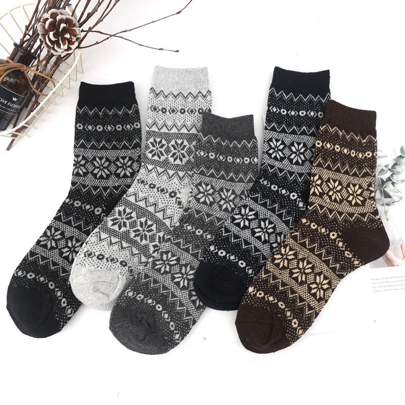 5 Pairs Winter Men's Socks Thicken Sheep's Wool Socks Warm Women Retro Style Colorful Fashion Man Socks for Snow Boots