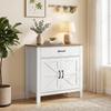 Sideboard Buffet Cabinet, Farmhouse Kitchen Cabinet with Sliding Doors and Adjustable Shelf, White