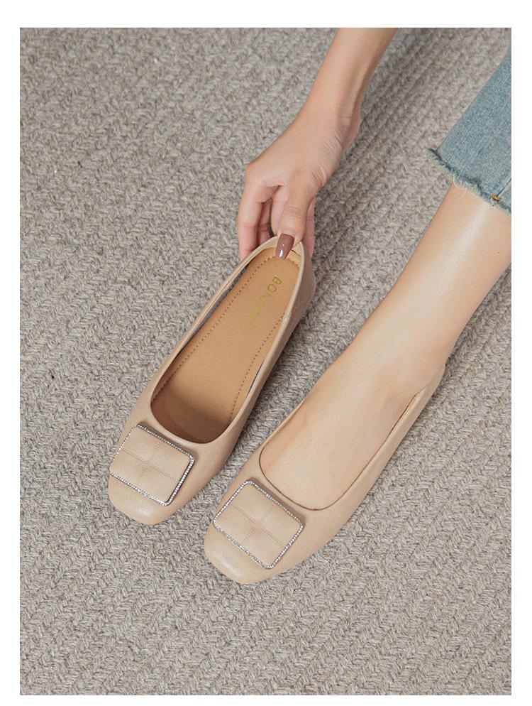 Женские балетки из натуральной кожи, весна 2025: Низкий вырез, Универсальный массивный каблук, Большие размеры 41-43, Идеально для летней работы.