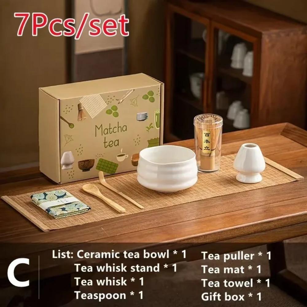 Набор для приготовления японского матча из 4 предметов 7 предметов/набор Бамбуковый венчик Щетка для матча Чайная ложка Керамический чайный сервиз Инструменты для приготовления чая для магазина напитков