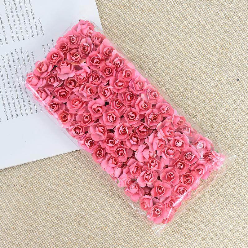 144/288pcs 2cm Mini Paper Rose Artificial Flowers Bouquet For Wedding Home Decoration DIY Scrapbooking Crafts Fake Plants Wreath