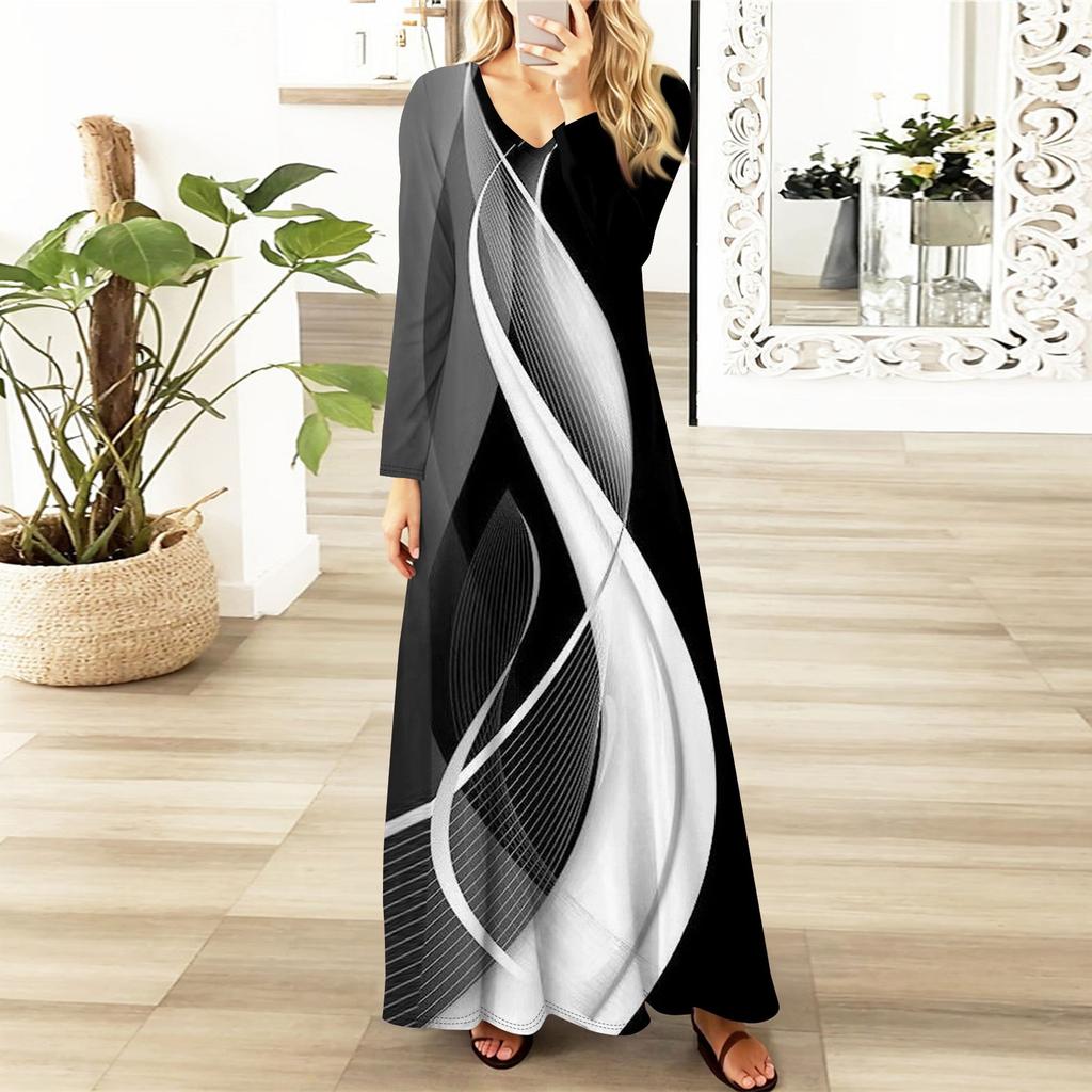 Womens Floral,Gradient Print Maxi Dresses Sexy Dresses Long Sleeve Elegant Fall Long Dresses Holiday Dresses for Women