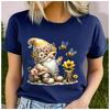 Polyester 100% gnome/gnome Fashion Creative Trend Pattern Simple Round-neck Short-sleeved Casual Sports T-shirt