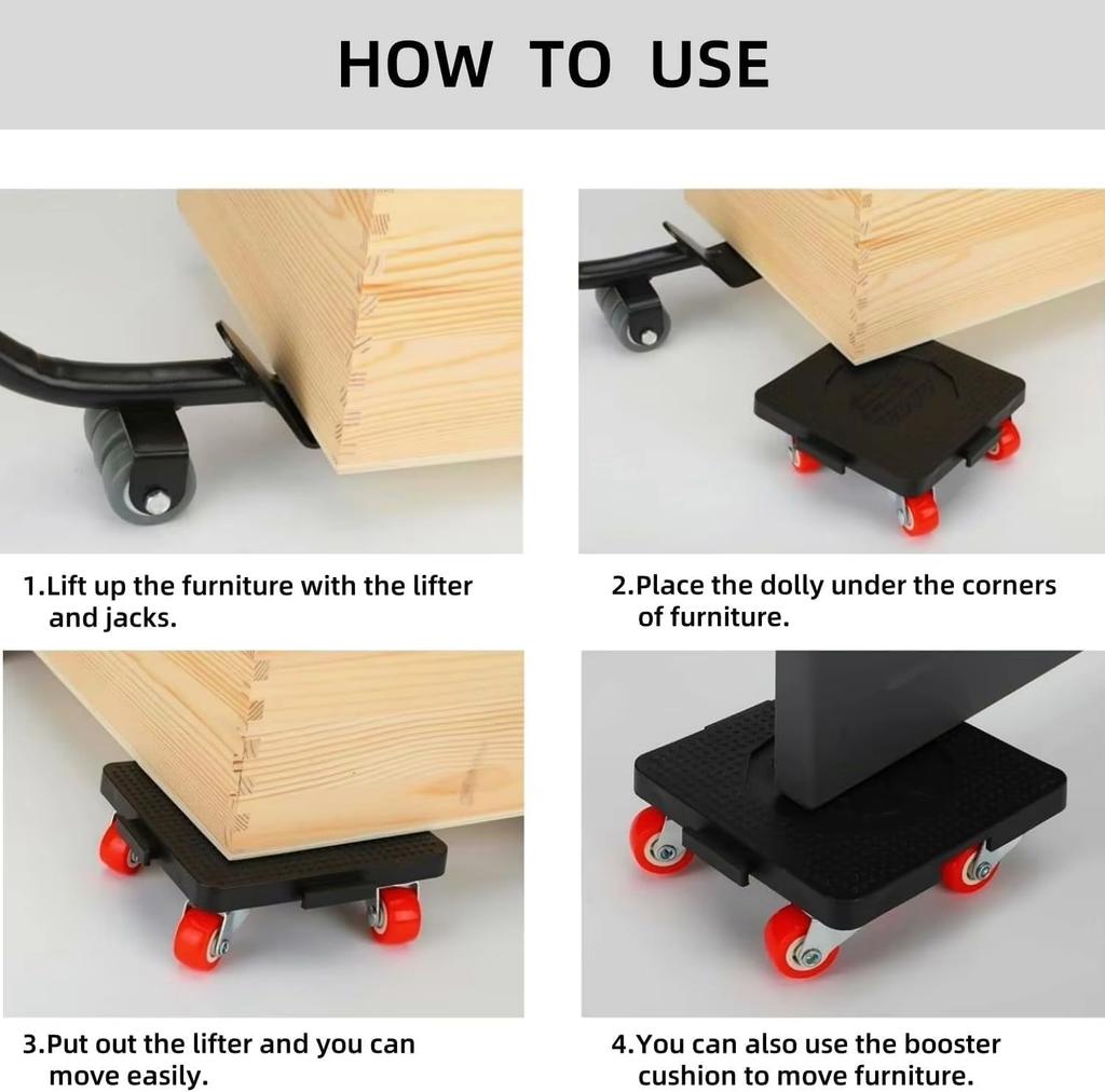 5-Wheel Heavy Furniture Mover Dolly Set with Lifter 360° Rotation Furniture Dollies Heavy Stuff Moving Tool Set