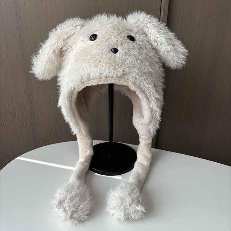 Female winter cute moving ears puppy hairy hat long hair thickened warm ear hat student Lei Feng hat