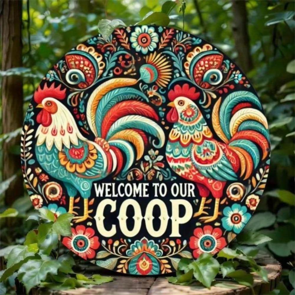 Круглая металлическая жестяная табличка в винтажном стиле 20x20 см Декор стены курятника в деревенском стиле