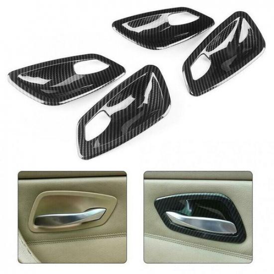 4x Carbon Fiber Interior Door Handle Bowl Cover Trim For BMW E90 E92 E93 2005-12