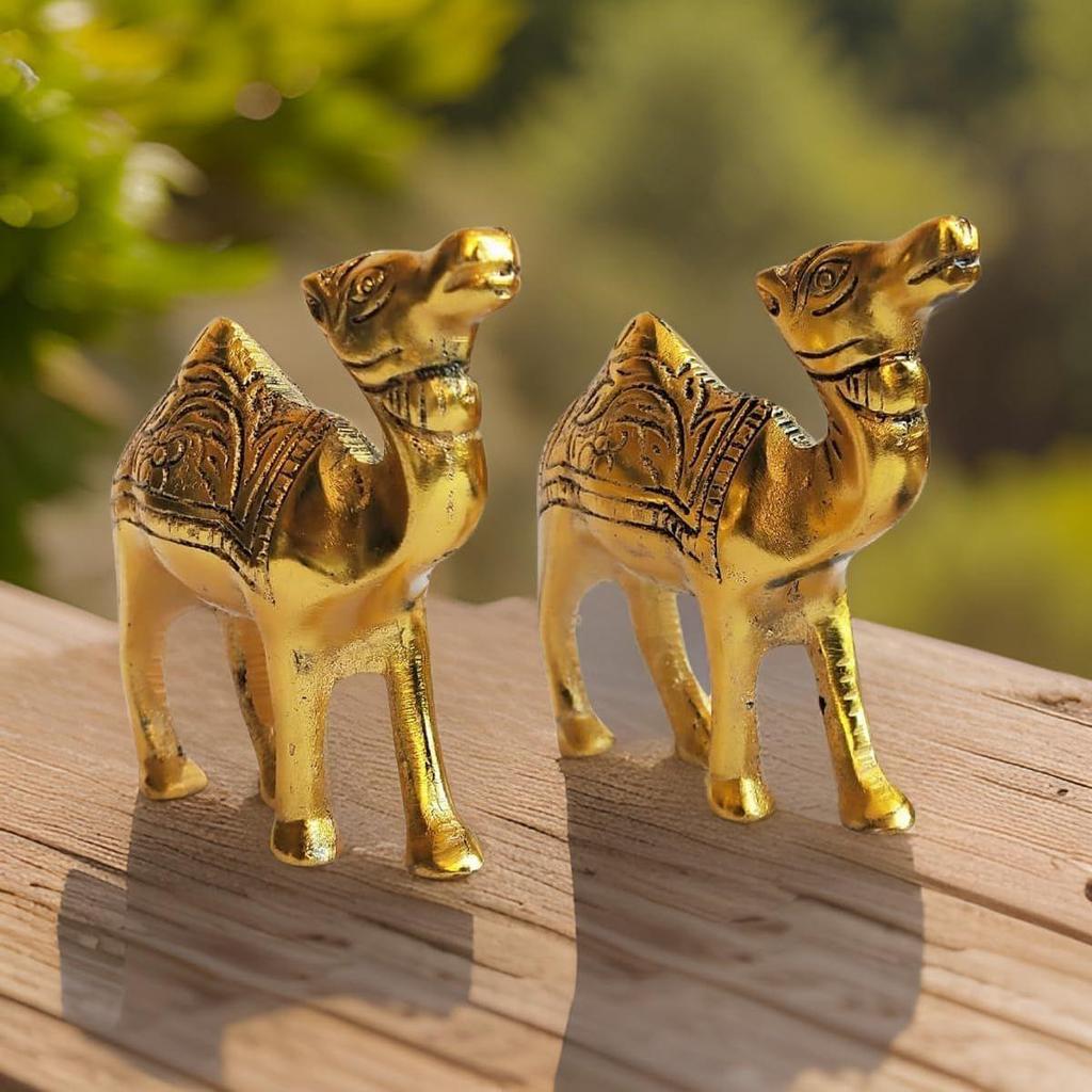 Элегантность в металлическом наборе Camel Showpiece Set - Изысканный декор для дома с ноткой пустынной элегантности (Золотой_3x3 дюйма) Упаковка из 2 шт.