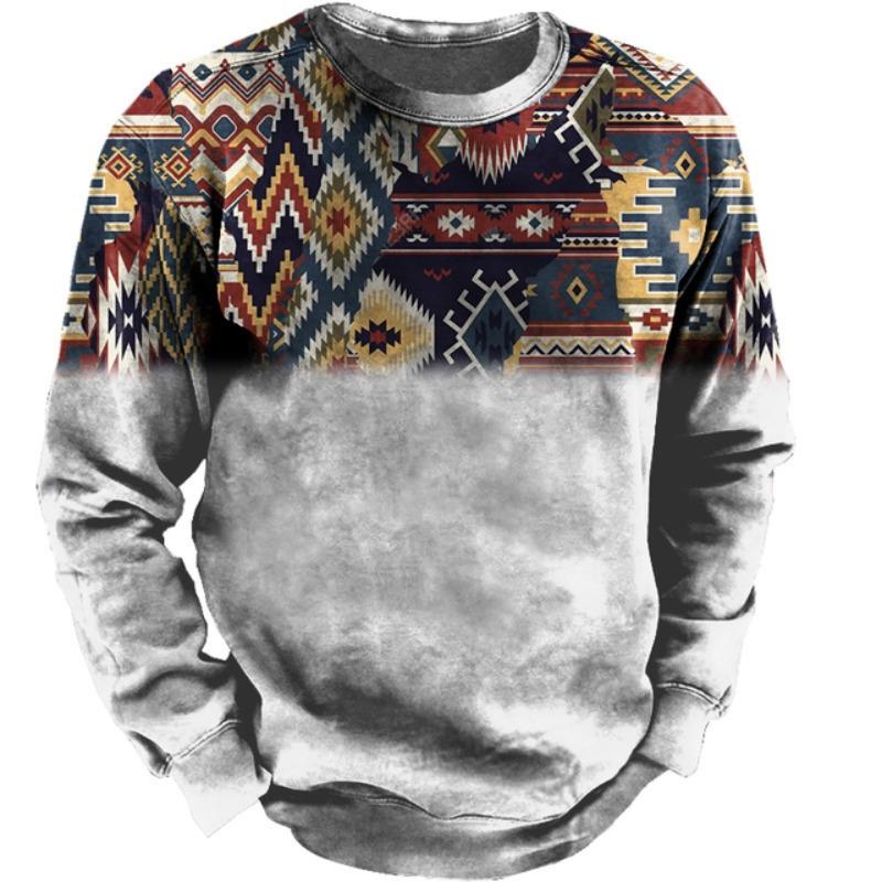 Зимняя мужская футболка с длинным рукавом Harajuku Ethnic Wind Graphics Vintage Clothes Pullover Shirt Casual Street Loose Casual Tee Top