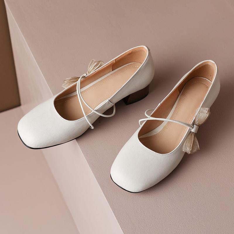 2024 Осенние ретро-туфли Мэри Джейн с завязками-бабочками, женские туфли на толстом каблуке с круглым носком, повседневные элегантные туфли-лоферы с неглубокой подошвой для женщин