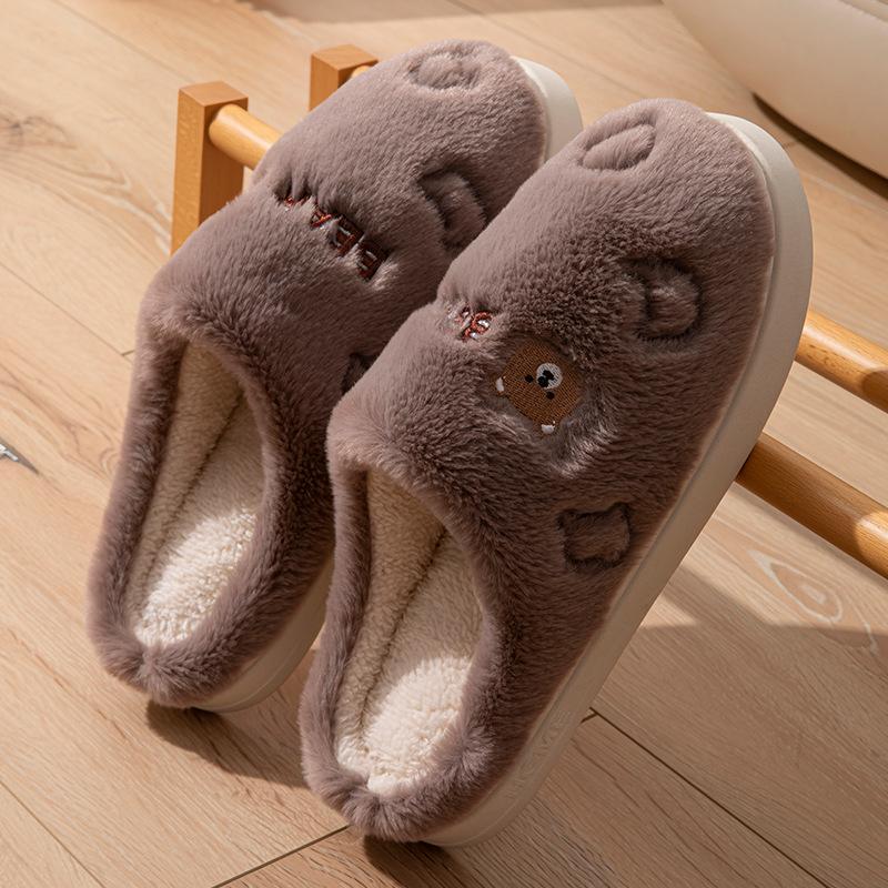 Embroidery Stepping On Shit Cotton Slippers Autumn and Winter Indoor Home Dormitory Thick Bottom Warm Velvet Couple Hair Slippers