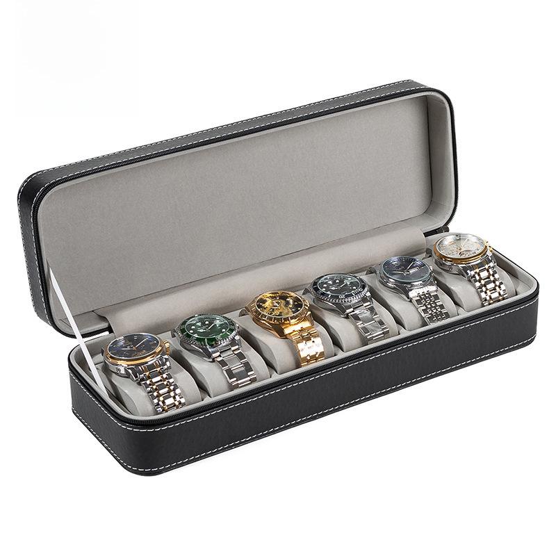 Портативная коробка для хранения на молнии из ПУ кожи для часов и ювелирных изделий, варианты на 6, 10 и 12 ячеек