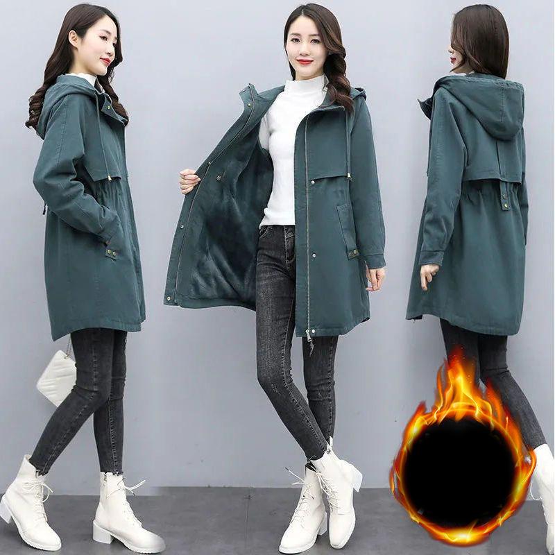 Женская парка Зимняя Корейская Плюшевая Утепленная Женская Куртка Дамское Теплое Пальто с Капюшоном Средней длины Повседневное Пальто