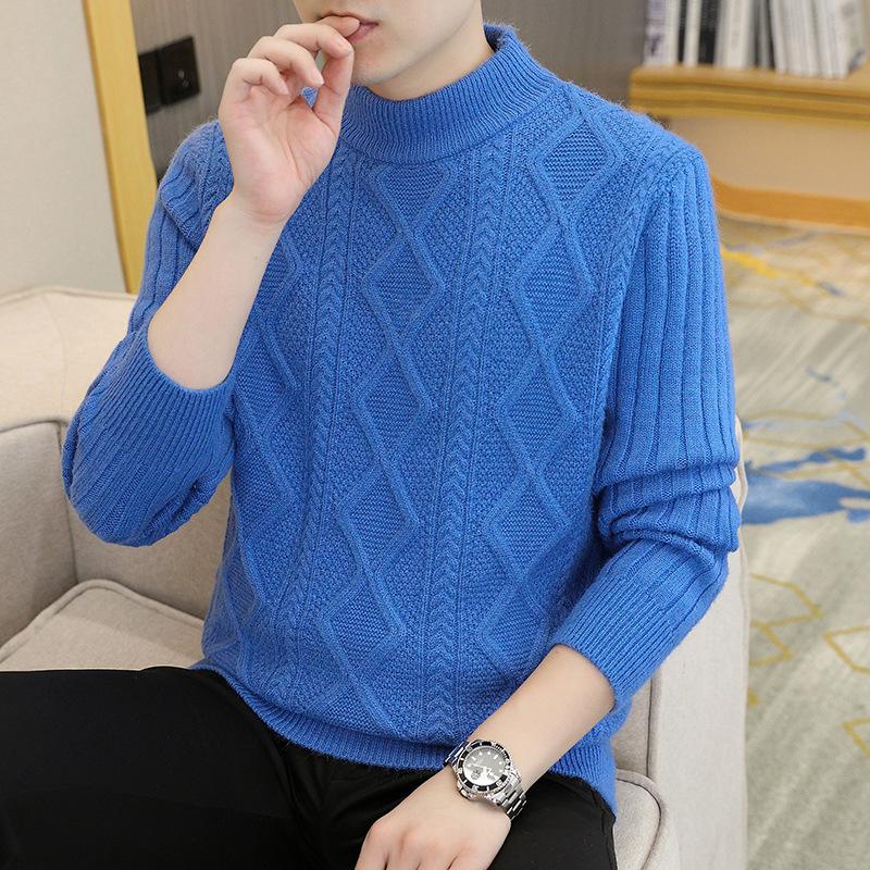 Осень и Зима Новая Мужская Одежда Студенческий Утолщенный Вязаный Свитер Пуловер с Полувысоким Воротником Корейская Версия с Косами