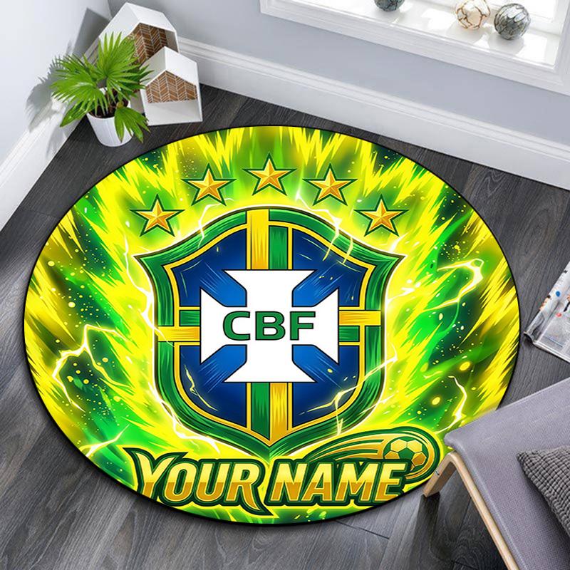 Custom Name Brazil Round Area Rug,Carpet Rug for Living Room Bedroom Sofa Playroom Decor,Non-slip Floor Mat