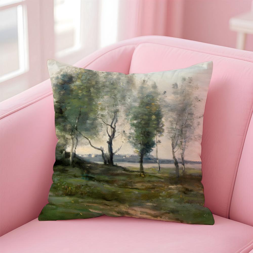 JJeanBaptisteCamille Corot Cushion Cover Pillow Case Ultra Soft Skin Friendly Fabric Cloud Like Comfort Concealed Zipper