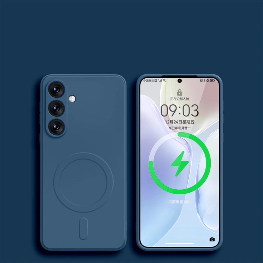 Original Liquid Silicone Magnetic Wireless Charge Case For Samsung Galaxy S24 S23 S22 S21 Ultra Plus FE Magsafe Shockproof Cover